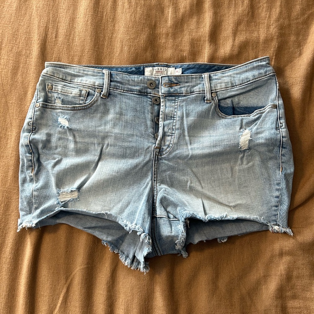 Torrid Blue Jean Shorts with Distressing and Raw Hem-Never Before Worn